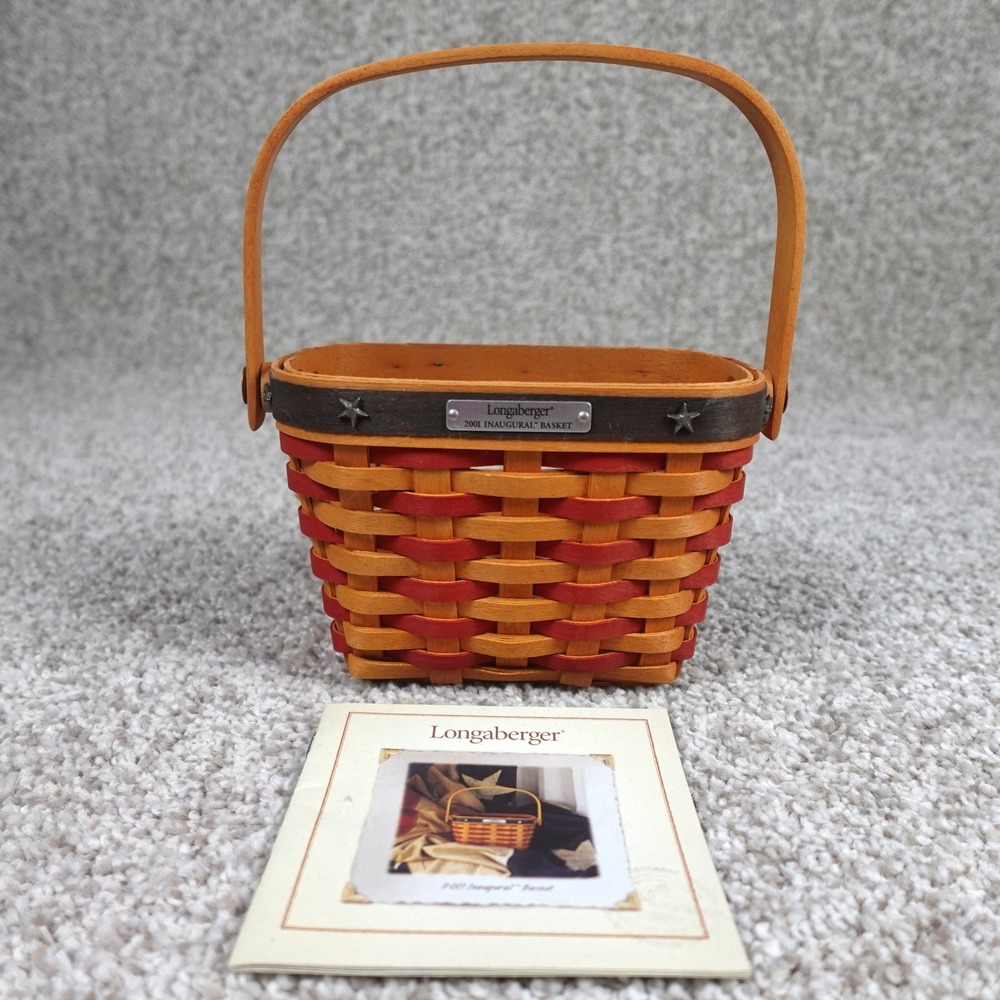 Longaberger 2001 Inaugural Basket Handwoven Red Natural Star Accents Dresden OH